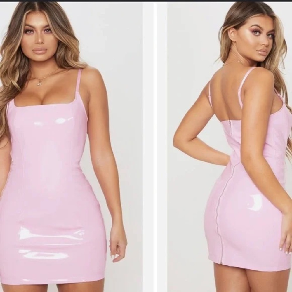Baby Pink PU Bodycon Dress